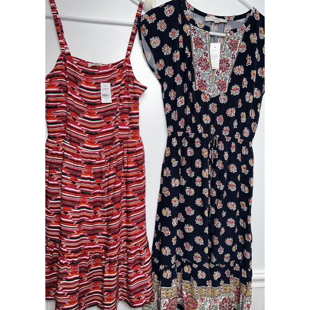 Lot Of 2 Loft Summer Dresses Lightweight XS Blue S/S A-line & 00 Red Strappy